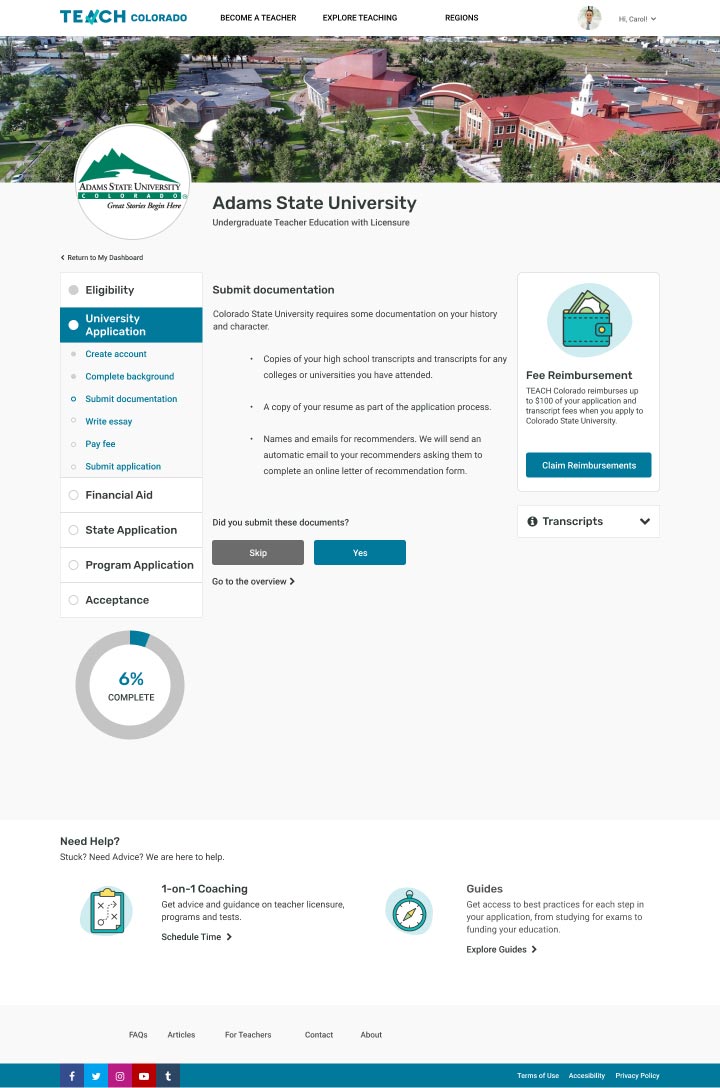 Section Task Page